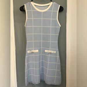 French Connection Sky Blue/ White Sleeveless Checkered Dress